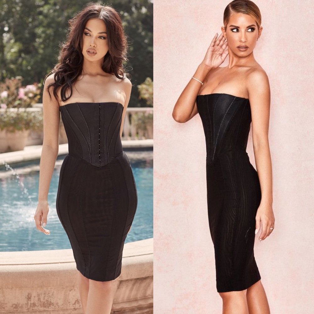 House of CB SEXY CORSET BLACK MESH STRAPLESS COCKTAIL LBD TUBE DRESS MEDIUM